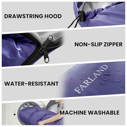 FARLAND Sleeping Bags 30℉ for Adults Teens Kids with Compression Sack Portable and Lightweight for 3-4 Season Camping, Hik...