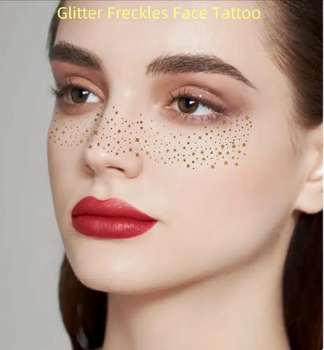 Glitter Freckles Face Tattoo - 20Pcs Waterproof Gold Temporary Sparkle Patches for Women Glow Up Makeup Patches Accessorie...