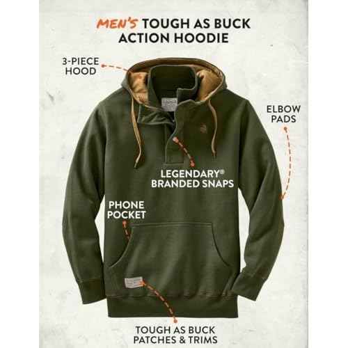 Legendary Whitetails Men's Hoodie Quarter Zip Quilted Sweatshirt Double Layered Lined Hood