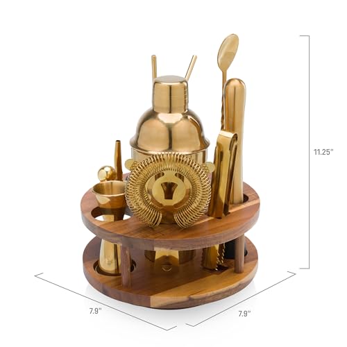 PICNIC TIME Carousel 13-Piece Bar Tool Set, Cocktail Shaker Set, Mixology Bartender Kit with Lazy Susan Stand, (Acacia Woo...