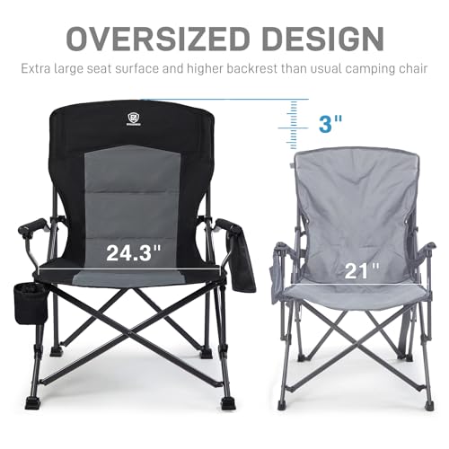 EVER ADVANCED Oversized Folding Camping Chair for Adults, Heavy Duty Lawn Chair with Side Pockets, Portable Collapsible Qu...