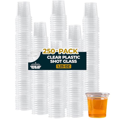 Plastic Shot Glasses Disposable 1.25 Oz – 250 Clear Plastic Shot Glass Cups Bulk for Liquors, Wine Tasting, Jello, Tequil...