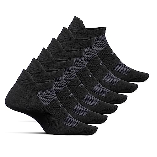Feetures High Performance Ultra Light Ankle Sock - No Show Socks for Women & Men with Heel Tab - Black, Small - (6 Pair)