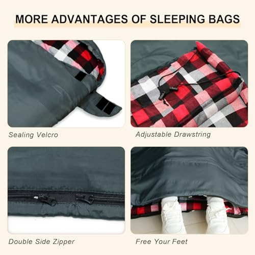 POEPORE Double Sleeping Bag Flannel for Adults with 2 Pillows 2 Person Sleeping Bags Camping XXL Queen Size Two Person Sle...