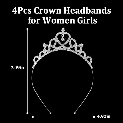 Tihebax 4Pcs Tiaras Crowns Headbands for Women Girls Silver Princess Tiaras Bulk Rapunzel Crowns for Wedding Birthday Crys...