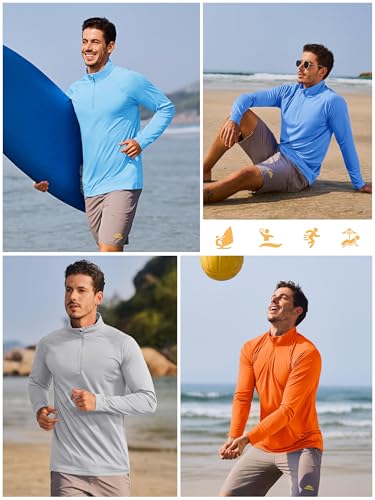 Men’s UPF 50+ Sun Protection Rash Guard 1/4 Pullover Zip Up Fishing Running T-Shirts