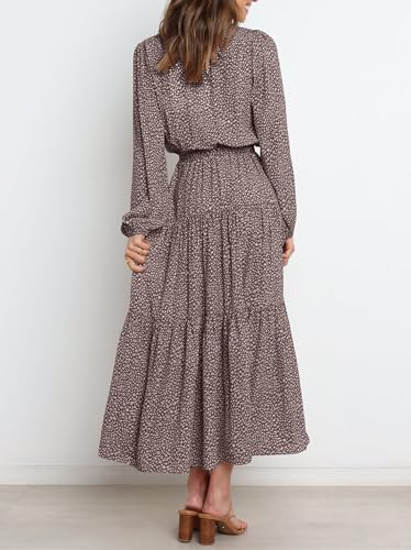 PRETTYGARDEN Womens Spring Long Sleeve Wrap V Neck Ruffle Floral Maxi Dress Casual Tie Waist Boho Chiffon Flowy Long Dresses
