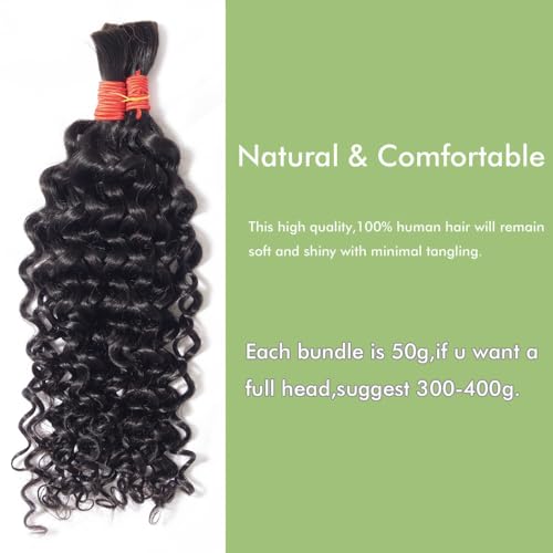 YOMIO Human Braiding Hair 28 Inch 100g (1Pack-2Bundles) Water Wave Human Hair Bulk for Braiding No Weft Bundle Virgin Curly Human Hair Bulk for Boho Braids Wet and Wavy Natural Black Color