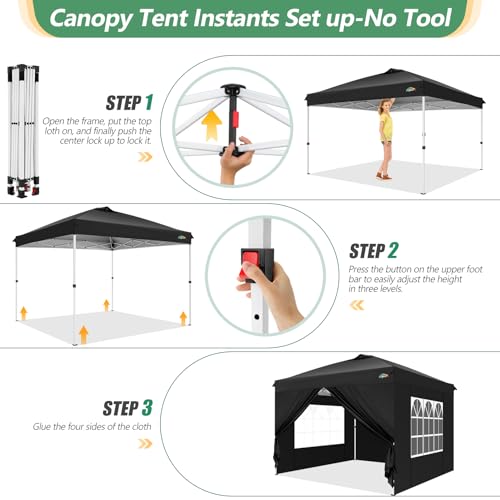 COBIZI Canopy Tent 10x10 Pop Up Outdoor Canopies with 4 Sidewalls Waterproof Commercial Instant Gazebo Tents for Party Pat...