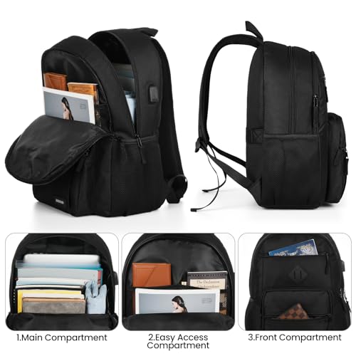 Black Backpack for Men and Women, Backpack for School Teens Boys and Girls, Lightweight Casual High School Bookbag, Daily-...