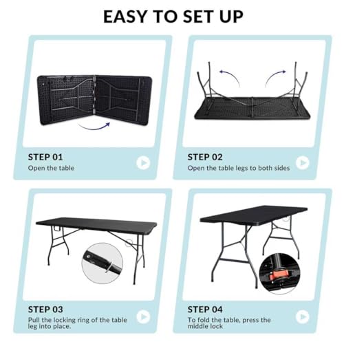 Vampire Killer 6FT Heavy-Duty Folding Table - Instant Setup Portable Utility Table for Large Gatherings, Indoor/Outdoor Ev...