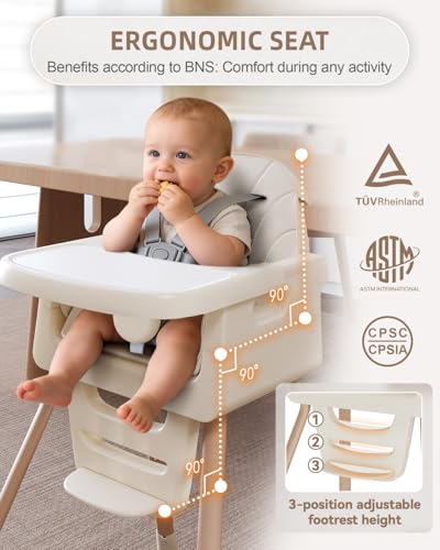 EverKiddo Baby High Chair for 6 Months+, Foldable High Chairs for Babies and Toddlers, Convertible Toddler Chair, Adjustab...