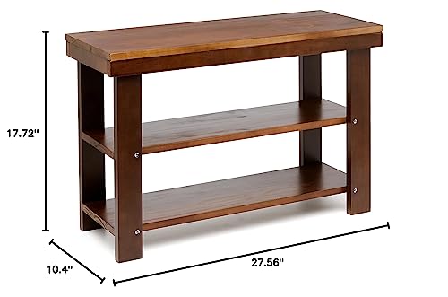 Amazon Basics Solid Pine Wood Entryway Shoe Rack Bench, Espresso, 10.4" D x 27.56" W x 17.72" H