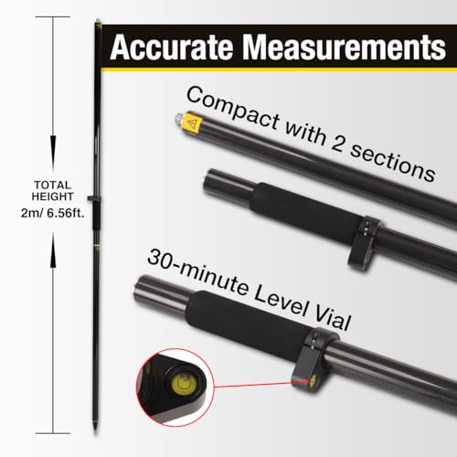 Fancyall GPS Pole, 6.6FT Surveying Prism Pole, 2M Prism Pole for Land Surveying, Black