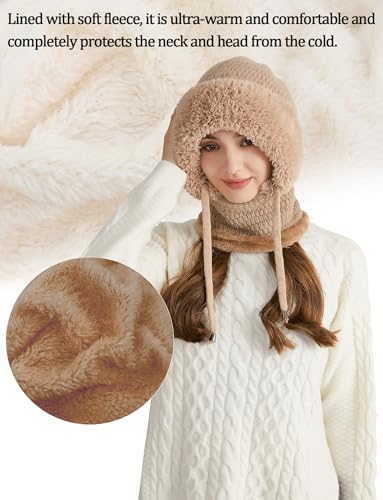 SEAUR Women One-Piece Slouchy Winter Beanie Hats Fleece Lined Scarf Mask Warm Cap Balaclavas Knitted Hat with Drawstring