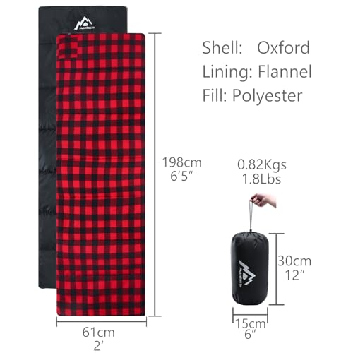 Mantuole Heated Sleeping Bag pad, Operated by 5V/2A USB Power Supply (Battery NOT Included). Black & Red Flannel.