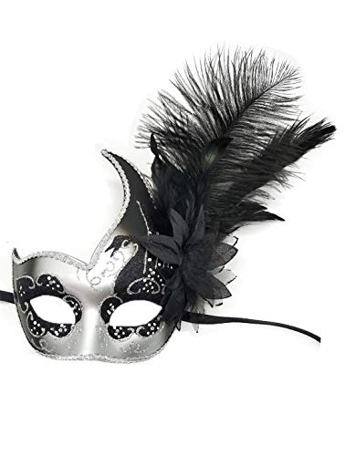 Awlsyj Women's Feather Masquerade Mask Venetian Halloween Mardi Gras Costumes Party Ball Prom Mask