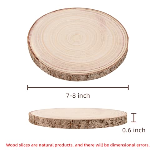 Maputune 8 Pcs 7-8 in Large Unfinished Wood Slices for Centerpieces, Natural Rustic Wooden Plate for DIY Craft, Round Wood...