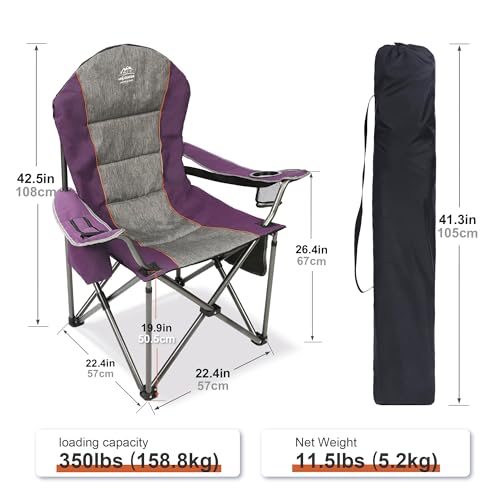 LANMOUNTAIN Camping Chairs for Adults,High Back Folding Camp Chair with Cup Holder and Cooler Bag,Heavy Duty Outdoor Lawn ...