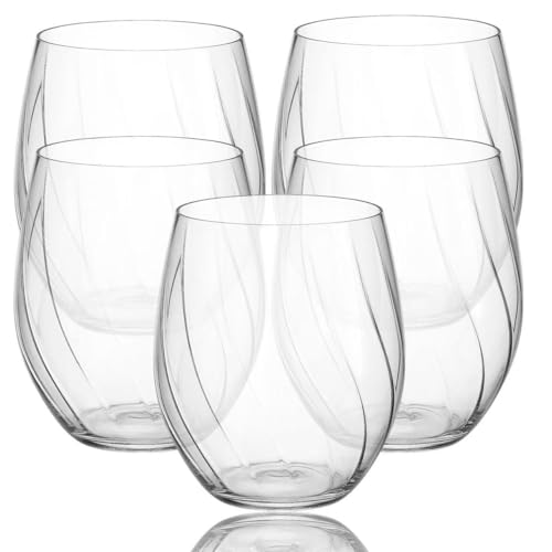 Oojami 40 piece Solana 12 Ounce Stemless Unbreakable Crystal Clear Wave Plastic Wine Glasses Set of 40 (40)
