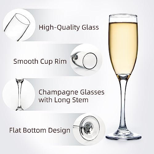 UMEIED 6 Oz Classic Champagne Flutes Set of 16, Long Stemmed Crystal Clear Champagne Glasses, Sparkling Wine Glasses for H...