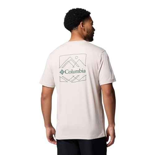 Columbia Mens Kwick Hike Back Graphic Short Sleeve Tee, Dark Stone Heather/Linescape, X-Small