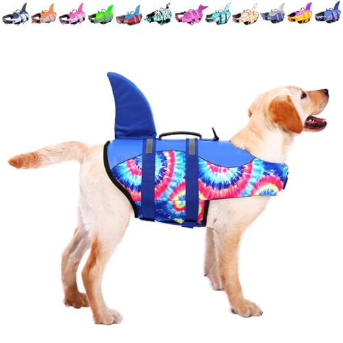 ASENKU Dog Life Jacket - Pet Safety Vest for Swimming & Boating, Shark Life Jacket with Floatation, Dog Lifesavers Swimsui...