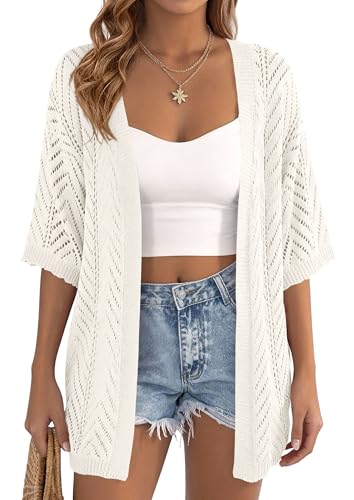 PRETTYGARDEN Women's Lightweight Summer Cardigans 2026 Short Sleeve Knit Crochet Coverups Spring Boho Beach Vacation Clothes