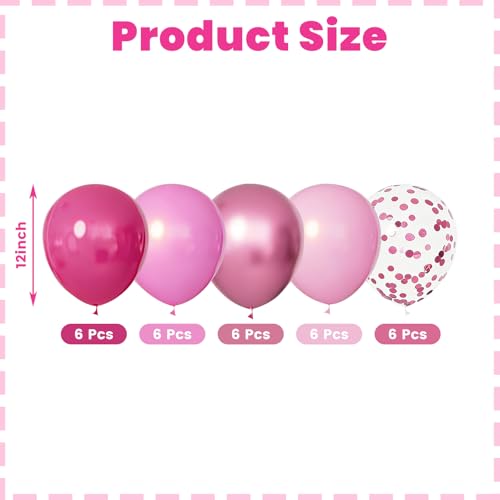 Pink Birthday Party Balloons Decorations - 32pcs 12inch Pink Princess Balloons with 29inch Bow Foil Balloon for Boys Girl...