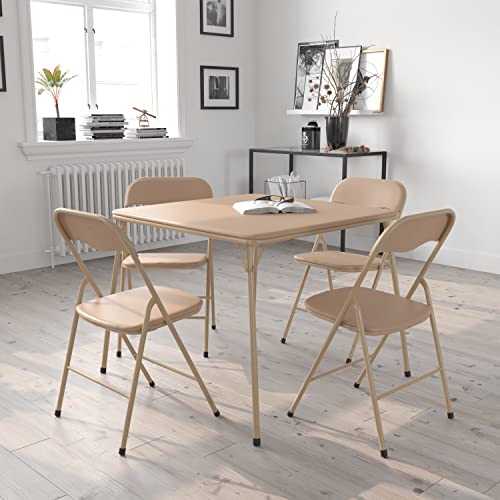 EMMA + OLIVER 5-Piece Multipurpose Folding Card Table and Chairs Set for 4 Players, Padded Top Portable Square Folding Tab...