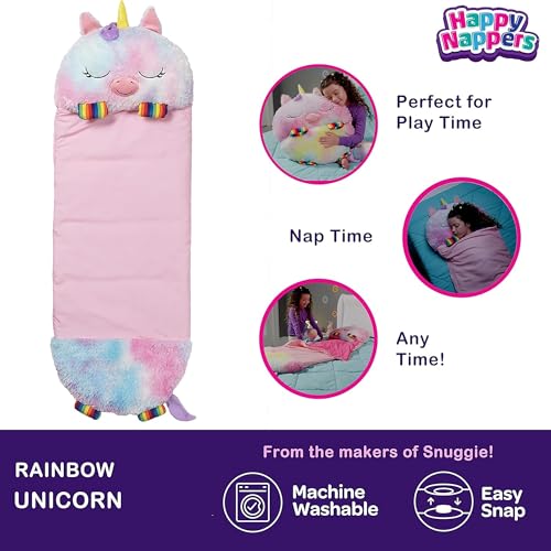 Happy Nappers: Pillow & Sleepy Sack: Medium - Rainbow Unicorn - 54 x 20, Plush Animal Character, 2-in-1 Pillow Sleeping Ba...