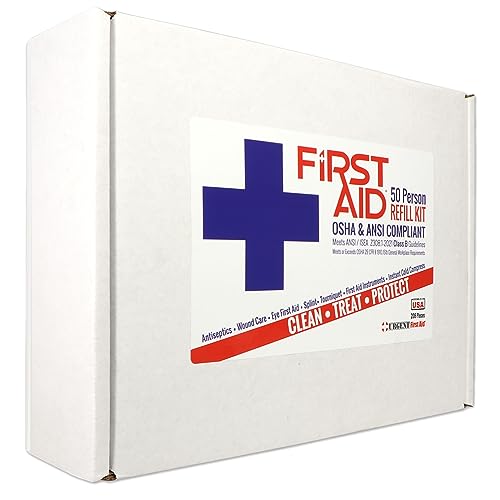 OSHA & ANSI First Aid Kit Refill/Upgrade, 50 Person, 208 Pieces, ANSI 2021 Class B - Includes Splint, Tourniquet, Tools, S...