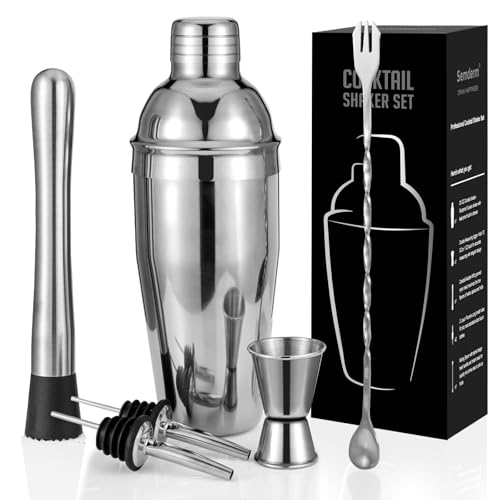 Cocktail Shaker Set, 6-Piece Mixology Bartender Kit Premium Shakers Bartending: Martini Shaker Jigger Mixing Spoon Muddler...