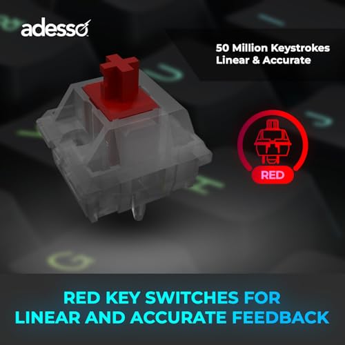 ADESSO EasyTouch 1500 Ergonomic Mechanical Keyboard with Cherry Red Switches Wired Wireless Bluetooth RGB Illuminated Mult...