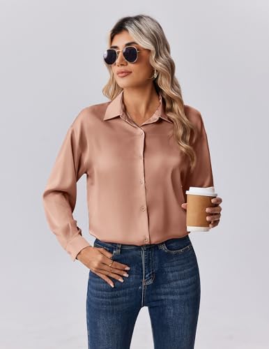 Zeagoo Womens Tops Long Sleeve Satin Silk Button Down Shirts Casual Business Dressy Blouses Fall Clothes