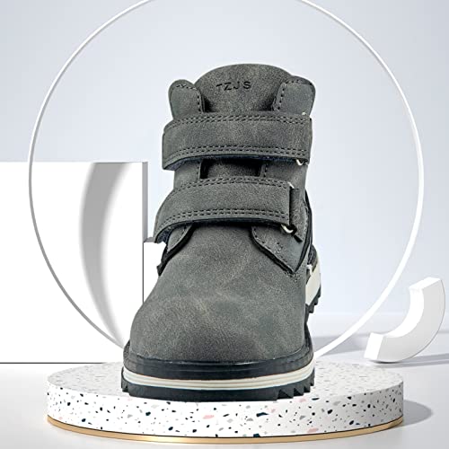 TZJS Kids' Hiking Work Boots for Boys Girls, Waterproof Outdoor Ankle Boots with Hook and Loop