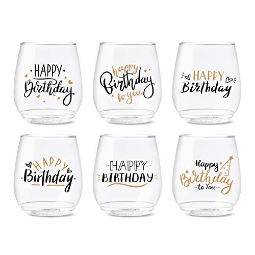 TOSSWARE POP 14oz Vino Golden Birthday Series, SET OF 6, Premium Quality, Recyclable, Unbreakable & Crystal Clear Plastic ...
