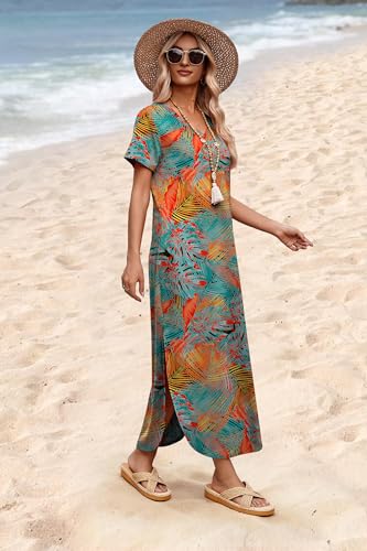WIHOLL Women's Summer Short Sleeve Dresses Maxi Dress Vacation Beach Sundresses 2026 with Pockets