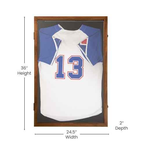 Flash Furniture Banks Jersey Display Case, Hanging PVC Tube, Velvet Lined Back, Foam Sheet Insert, Acrylic Window, Anti-Theft Lock with Keys, 24x36, Rustic Brown