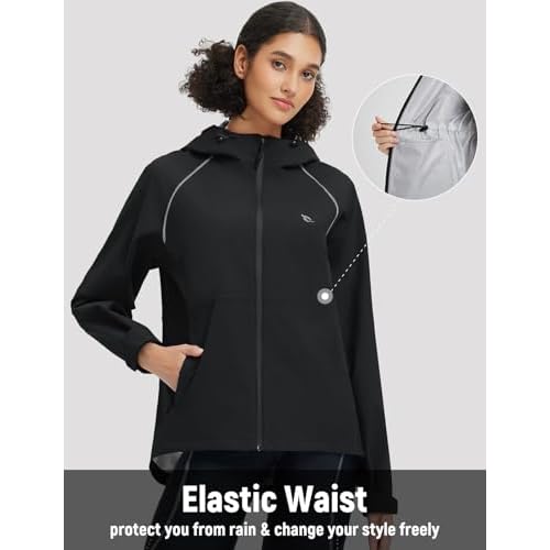 baleaf Women's Rain Jackets Waterproof Windbreaker Packable Lightweight Cycling Running Jacket Hiking Gear Reflective Hooded