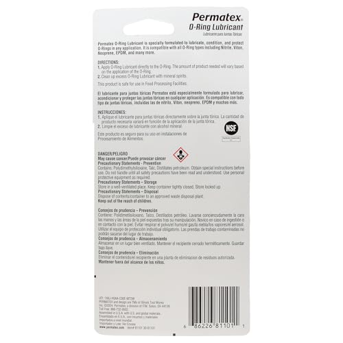 Permatex 81101 O-Ring Lubricant Lubricates & Extends Life of O-Rings, Gaskets, Seals, Pressure Plugs & Valves, Pool Pumps & Filters, Water Faucet Valves, Food Grade Certified, 1 OZ