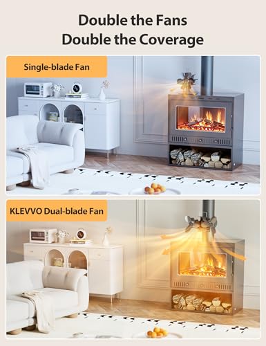 KLEVVO Wood Stove Fan Heat Powered, Strong Magnetic Fireplace Fan,【Ultra Quiet & High Speed & Non Electric】 Auto Thermal F...