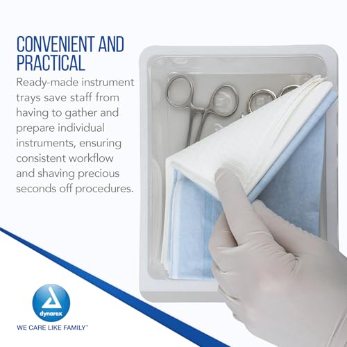 Dynarex Minor Laceration Trays with Instruments - Compact & Sterile - Tray, Gauze Sponges, Drape, Needle Holder, Towels, F...