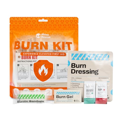 RHINO RESCUE Burn Kit, 4pcs Burn Dressings 4x4”, 8pcs Burn Gel Packets 3.5g, 4pcs Burn Pads, First Aid Kit Cooling Soothin...