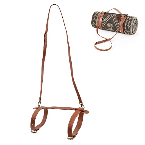 UFURMATE Picnic Blanket Carry Strap with Adjustable Shoulder Strap PU Leather Portable Beach Mat Carry Strap Belt for Outd...