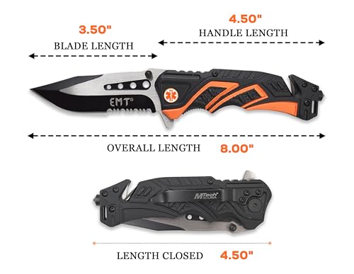 MTECH USA - Pocket Folding Knife, Two-Tone Half-Serrated Blade, Aluminum Black Handle with Dept. Logo, 4.75-Inch Closed, C...