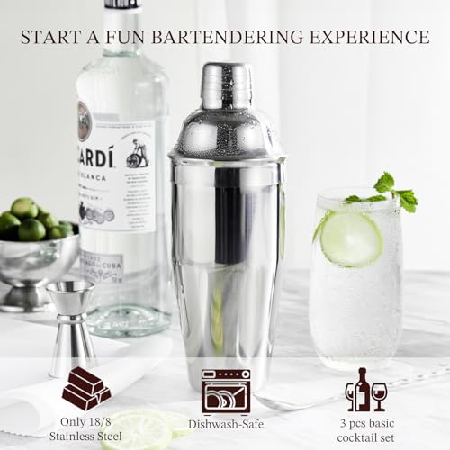 Cocktail Shaker, KITESSENSU 24oz Drink Shaker with Bartender Strainer, Measuring Jigger, Bar Mixing Spoon, Cocktail Recipe...