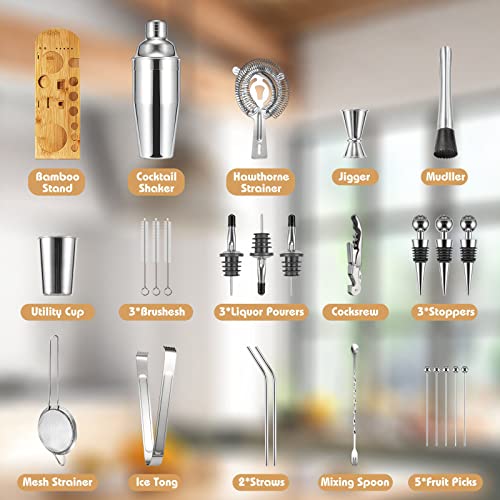 Semderm Cocktail Shaker Set Mixology Bartender Kit with Bamboo Stand | 26-Piece Cocktail Kit Bar Set with All Essential Ba...