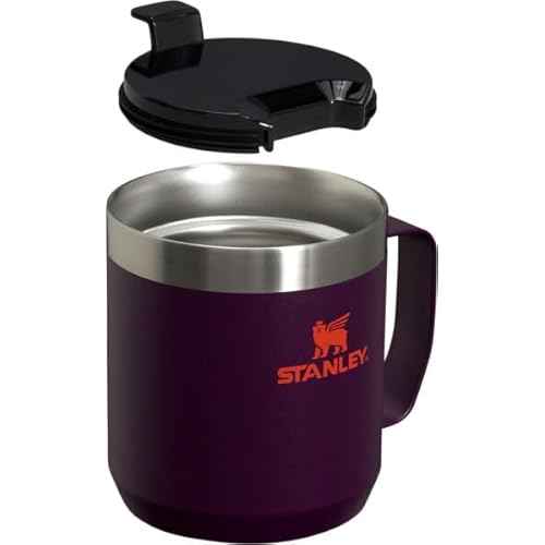 STANLEY Stay-Hot Camp Mug 12 oz | Press Fit Drink Through Lid | Cup for Coffee, Tea and Drinks | Insulated Stainless Steel Coffee Mug | BPA-Free | Plum