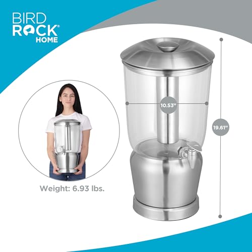 BIRDROCK HOME 3 Gallon Stainless Steel Beverage Dispenser with Ice Container, Spigot - Round - Lemonade Sangria Tea Water ...